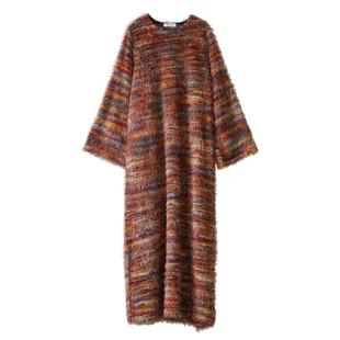 韩系小众设计毛茸茸条纹彩色针织袍子连衣裙早秋原创宽松复古显瘦