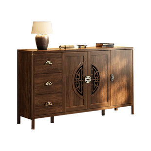 实木餐边柜靠墙一体储物柜新中式家用客厅酒柜茶水柜多层置物橱柜