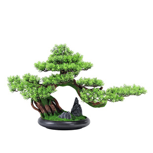 客厅仿真迎客松盆景绿植装饰品家居室内酒店会所茶空间软装摆件