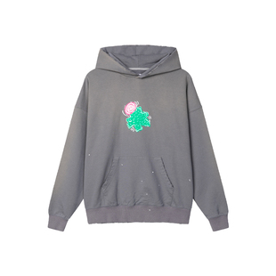 ROUND TWO 美国Wild Growth 春季水洗做旧仙人掌印花套头连帽卫衣