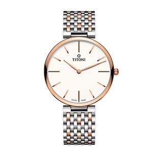 【自营】Titoni梅花表纤薄系列男表间金钢带石英手表瑞士正品腕表