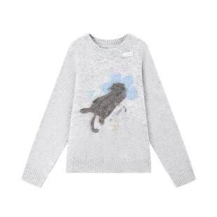 刘人语同款ablueberry猫咪毛衣女圆领宽松慵懒感休闲羊毛针织上衣