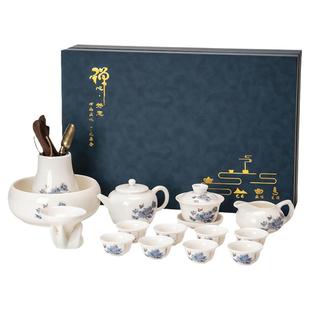 羊脂玉白瓷茶具套装家用轻奢高档盖碗泡茶壶功夫茶杯整套2025新款