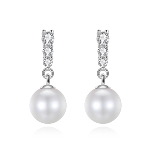 天然海水珍珠耳钉一字耳环女akoya白色正圆极光精致法式耳坠耳环