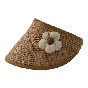 ins韩版夏款儿童防晒空顶草帽男宝女宝发箍式超萌遮阳帽小花凉帽