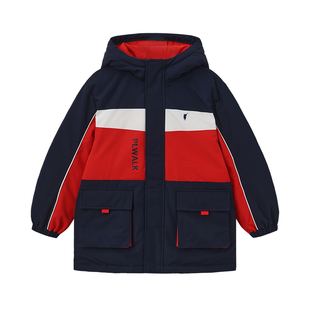 POLO WALK童装 男童羽绒服中长款2025新款冬季儿童外套拼色连帽