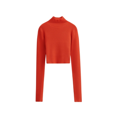 sly简约风纯色高领露脐针织衫