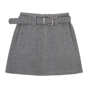 美拉德复古双插兜毛呢短裙女2025秋冬新款a字包臀裙防走光半身裙