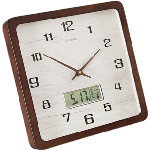 TIMESS钟表挂钟方形木质免打孔挂墙静音简约个性客厅家用时尚挂表