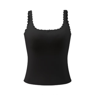 Goobras花瓣蕾丝宽肩带背心自带胸垫遮副乳美背打底上衣白色吊带