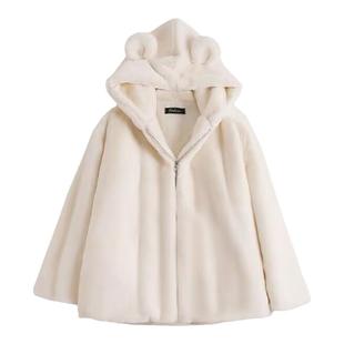 2025冬季新款可爱小熊耳朵毛毛绒保暖宽松水貂毛中长款皮草外套女