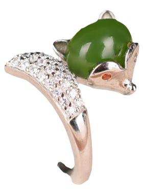 碧玉925银可调节手饰品活口戒指