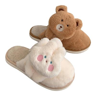 情侣可爱小熊兔子保暖防滑棉拖鞋