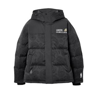 绫致杰克琼斯NBA联名洛杉矶湖人队男羽绒服刺绣贴布宽松连帽外套