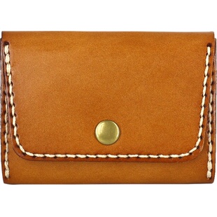 真皮植鞣头层牛皮零钱包短款手工缝线驾驶证卡包名片包硬币包皮夹