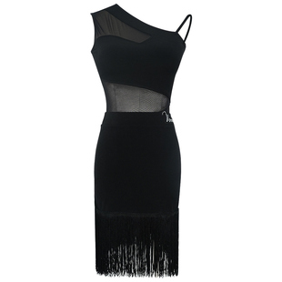 venny薇妮拉丁舞服女儿童夏季斜肩上衣分体时尚流苏练功服女童夏