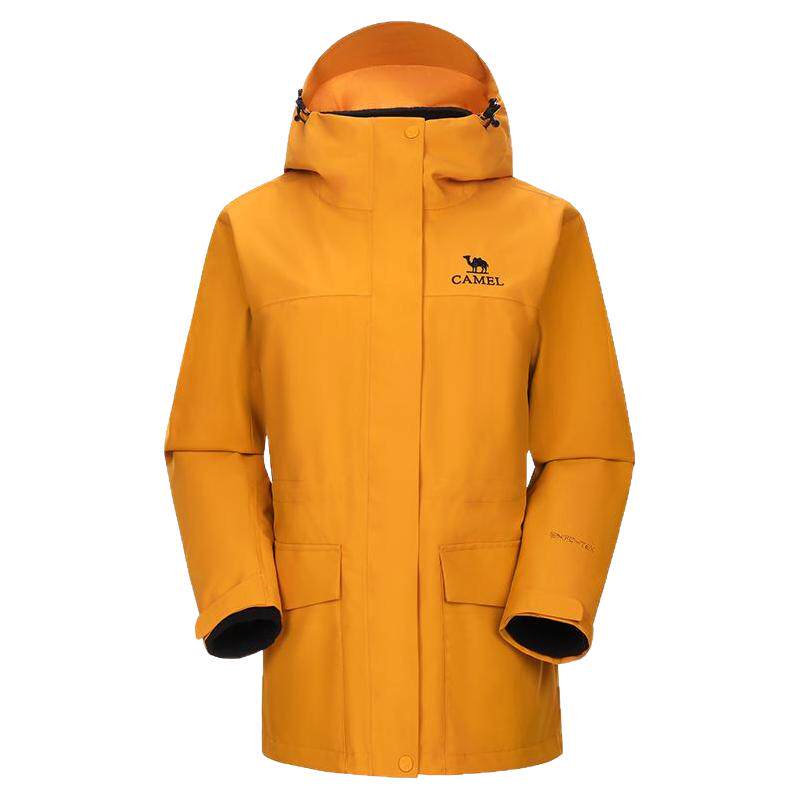 骆驼向日葵黄色冲锋衣女三合一2026新款收腰防水风衣外套登山服装