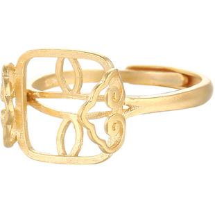 S925纯银戒指空托男女镀18k金祥云复古风戒托diy蜜蜡碧玉方形银托