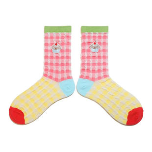 袜子女中筒袜潮ins春创意搞笑卡通贴布透气木耳边可爱少女堆堆袜