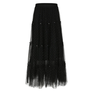 商场同款FEXATA斐格思2025冬季新品黑纱重工烫钻梦幻星光半身裙