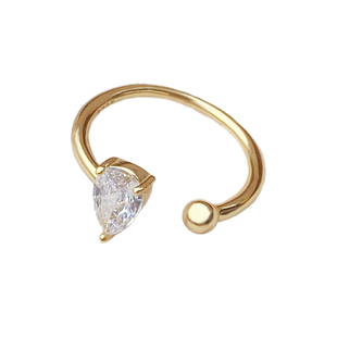 HANXIN S925纯银不掉色水滴锆石戒指女ins风韩系新款开口可调节