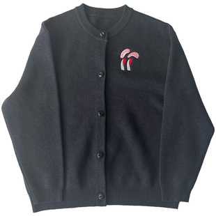 Studio1till8 “看看”表情刺绣上衣秋季百搭学院风针织开衫女