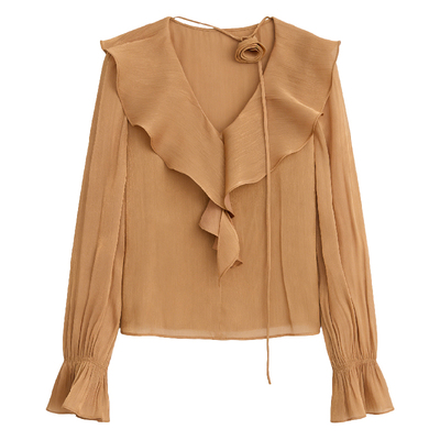 DPLAY领口荷叶边装饰衬衫