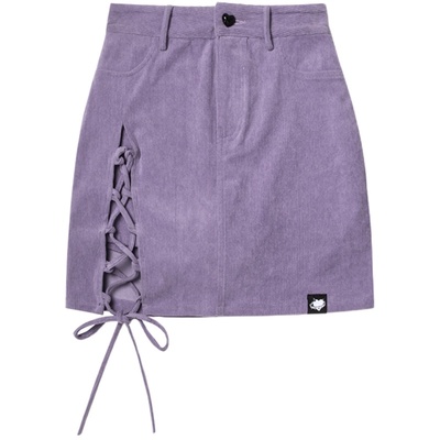 少女斗志灯芯绒绑带假两件裤裙