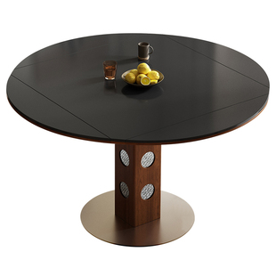 实木包豪斯功能餐台家用小户型轻奢岩板伯格正方形折叠圆桌