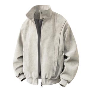 春秋冬季夹克外套cleanfit男款美式飞行员pu皮衣痞帅雾面扎染衣服