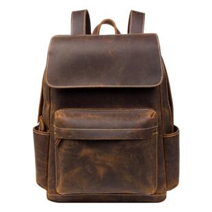 复古疯马皮双肩包真皮背包英伦风电脑包牛皮旅行包手工牛皮商务包