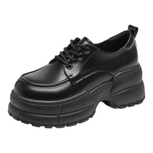 达芙妮厚底乐福鞋女春2026新款英伦风松糕增高单鞋大头黑色小皮鞋