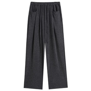 秋冬季加绒加厚阔腿裤子女小个子高腰垂感显瘦直筒慵懒针织糯米裤