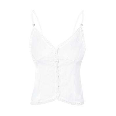 蕾丝拼接缎面法式吊带