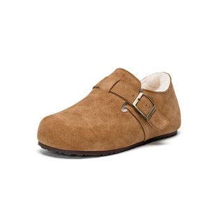 依思q全包加绒勃肯鞋女2026新款冬季厚底真皮保暖雪地靴外穿单鞋