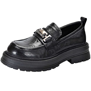 四起哥2026春秋头层小牛皮水洗手抓纹高端乐福鞋女厚底单鞋女皮鞋