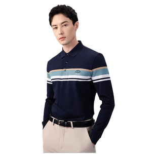 【桑蚕丝】德鲨商务男装POLO衫秋季新款撞色上衣男翻领T恤