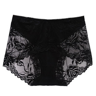 蕾丝内裤女士女性感中高腰网纱透明无痕透气大码提臀三角短裤头
