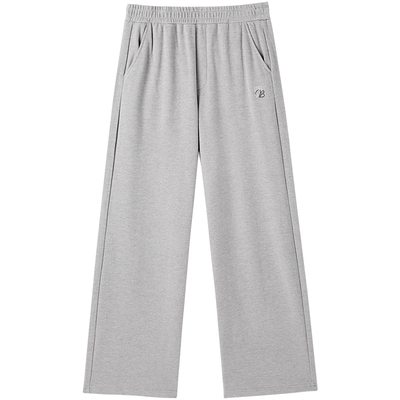 太平鸟女装冬季简洁插袋撞色刺绣品质针织直筒裤A1GBE4278