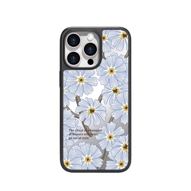 benefit淡雅文艺蓝色花朵17适用于iphone16promax苹果15PRO镜面磁吸手机壳13新款14小米15PRO防摔三星S25