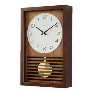 多帝家日式复古挂钟客厅钟表中古方形报时摆钟简约木座钟装饰时钟