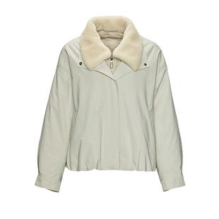 LILY2025冬新款简约纯色毛绒翻领宽松休闲通勤90鸭绒羽绒服外套女