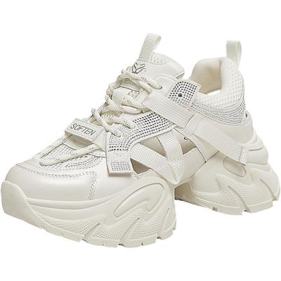 【小蛮腰】百思图25夏新款镂空透气老爹鞋厚底女休闲鞋B8810BM5