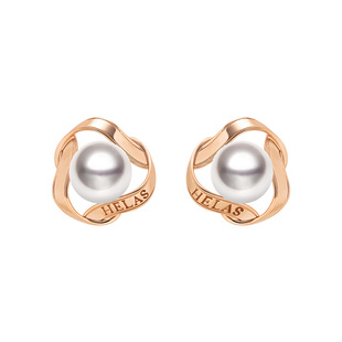 HELAS赫拉山茶花Akoya海水珍珠耳钉18K金耳环女玫瑰金情人节礼物