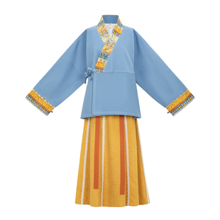 花朝记|柠檬海|晋制汉服晋襦交窬裙印花民族撞色日常文艺风秋冬