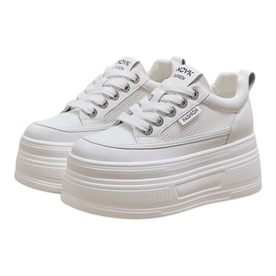香港增高小白鞋女款8cm系带秀气小个子百搭松糕厚底网面休闲板鞋