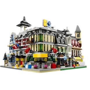 适用于乐高城市迷你街景酒店火车站面包玩具商店儿童拼装积木玩具