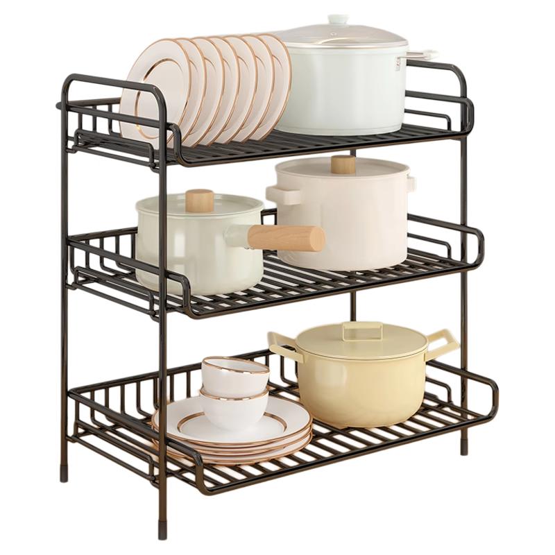 厨房置物架多层多功能落地收纳架子台面调料品锅碗盘分层收纳架