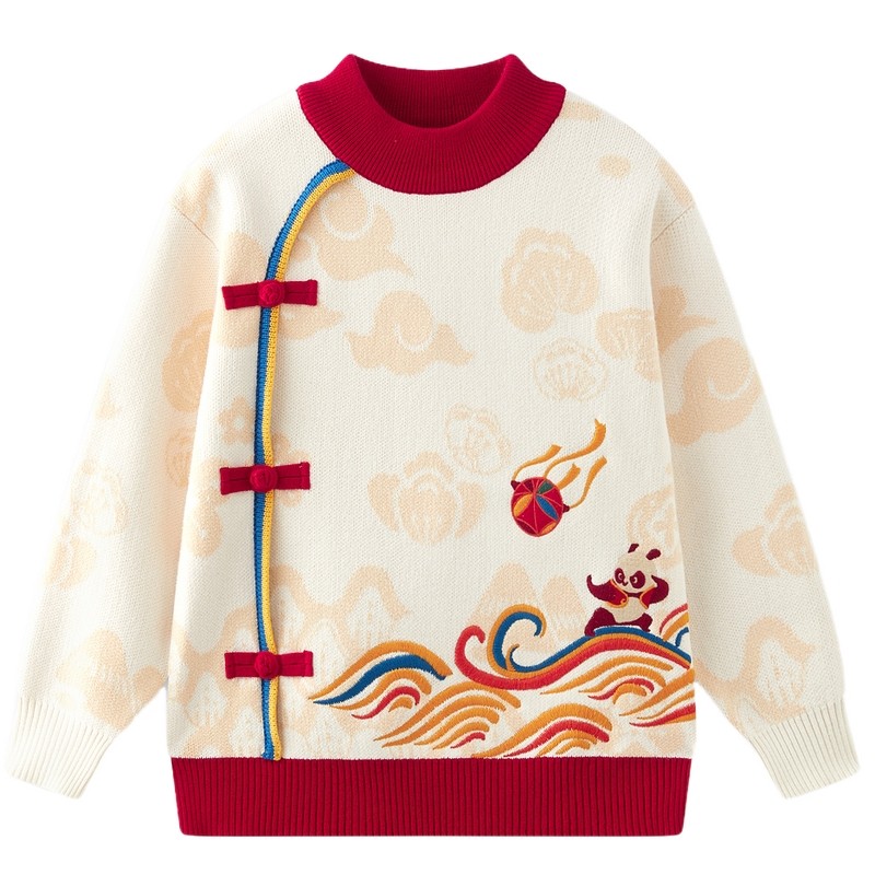 [VIP]MQD童装儿童毛衣2025冬装新款男童半高领针织衫新年绣花国风