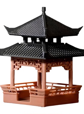3D打印中式复古三层阁楼摆件